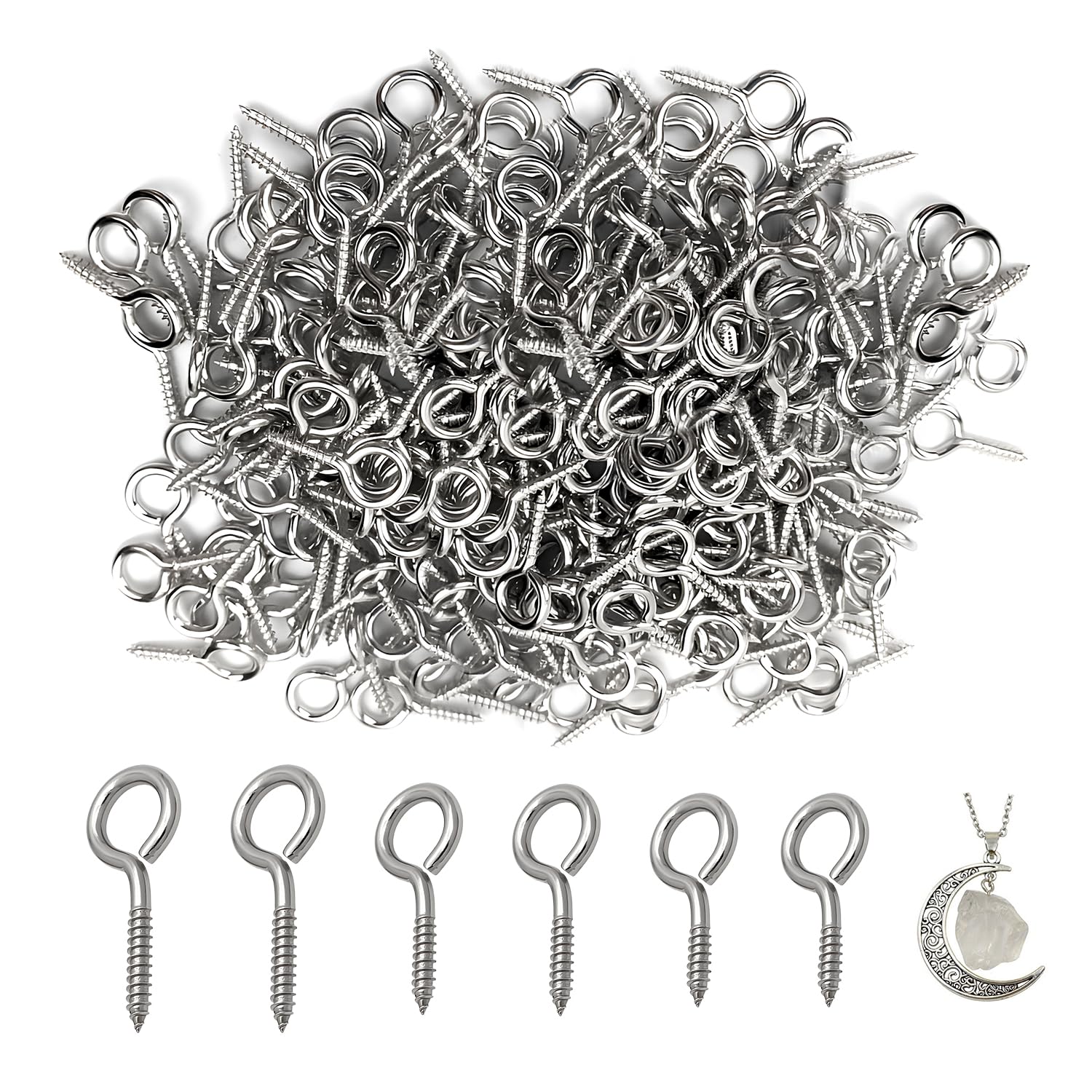300 viti a occhiello piccole, 3 misure, piccoli aghi per occhielli a vite, mini occhielli a vite, occhielli a vite, per gioielli, in acciaio inox, filettatura in legno, per la creazione di gioielli