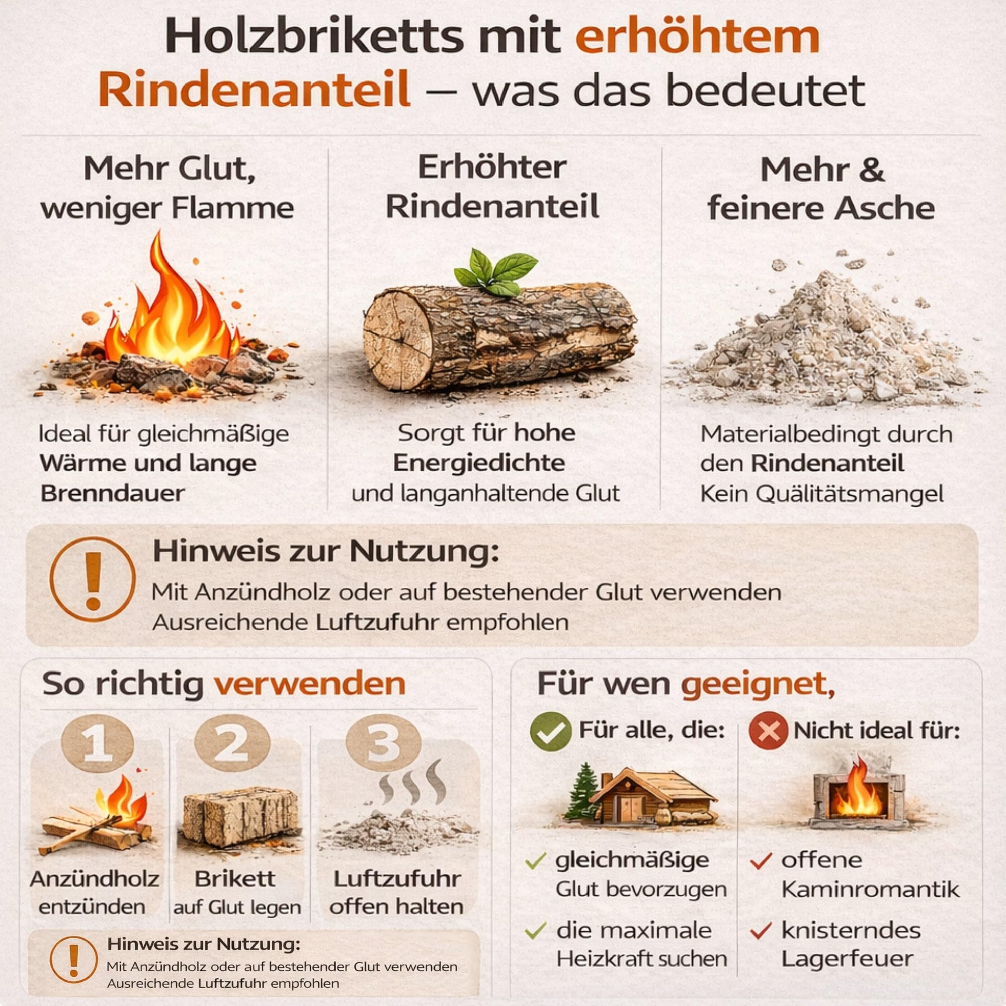 Briketts 30 Kg für Kamin & Ofen – Holz- & Rindenbriketts mit erhöhtem Rindenanteil