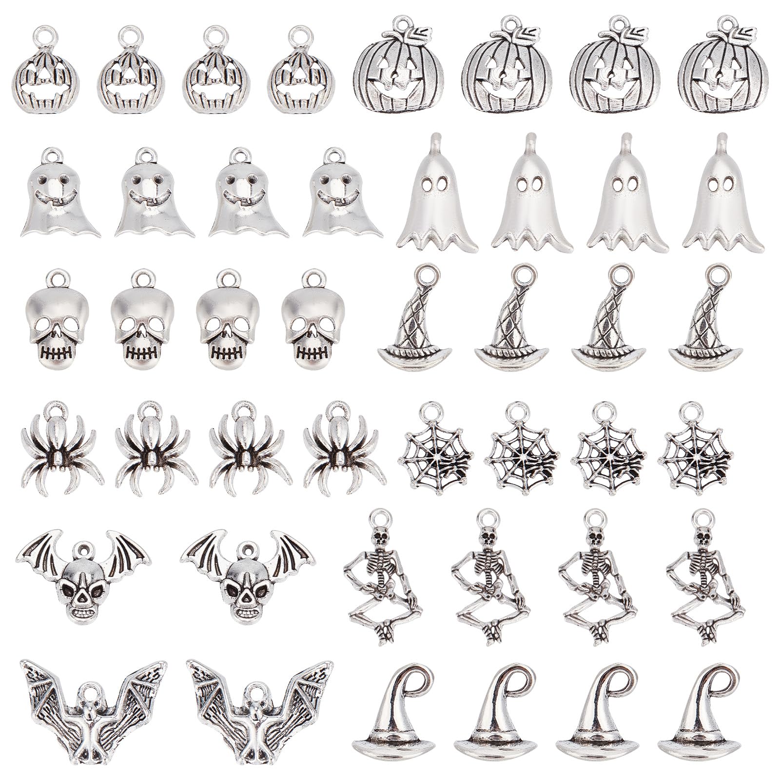 SUNNYCLUE 36 Ciondoli Misti Stile Gotico - Spade, Teschi E Cuori Scheletro - Argento E Oro Antico - Per Gioielli Fai Da Te, Halloween