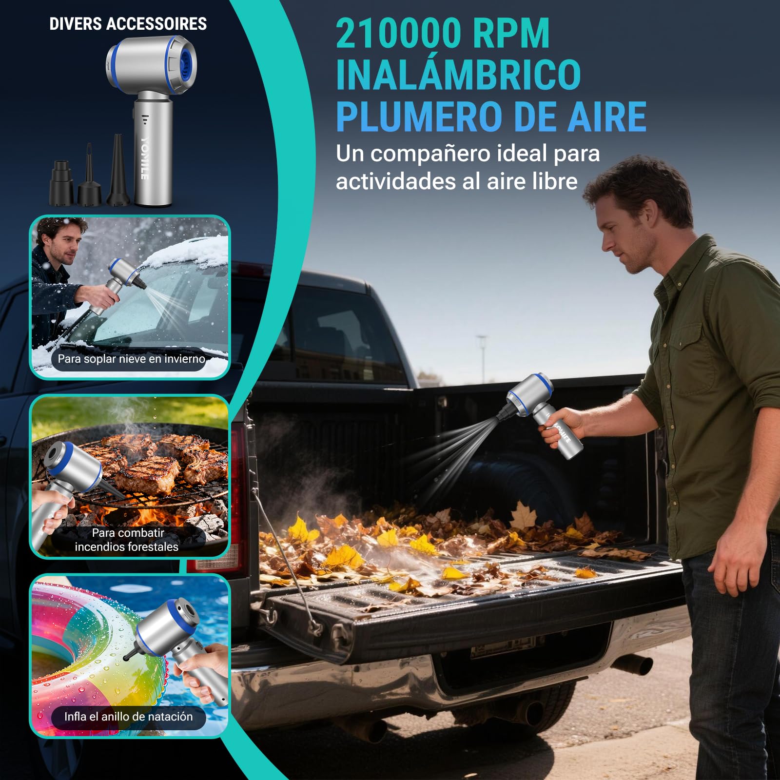 Yomile Aspirador de Mano, 25000Pa/120W Mini Aspirador Recargable, Aspiradoras de Mano con Motor sin Escobillas de 210.000 RPM, Aspirador sin Cable para Coche, para Uso en la Oficina, el hogar