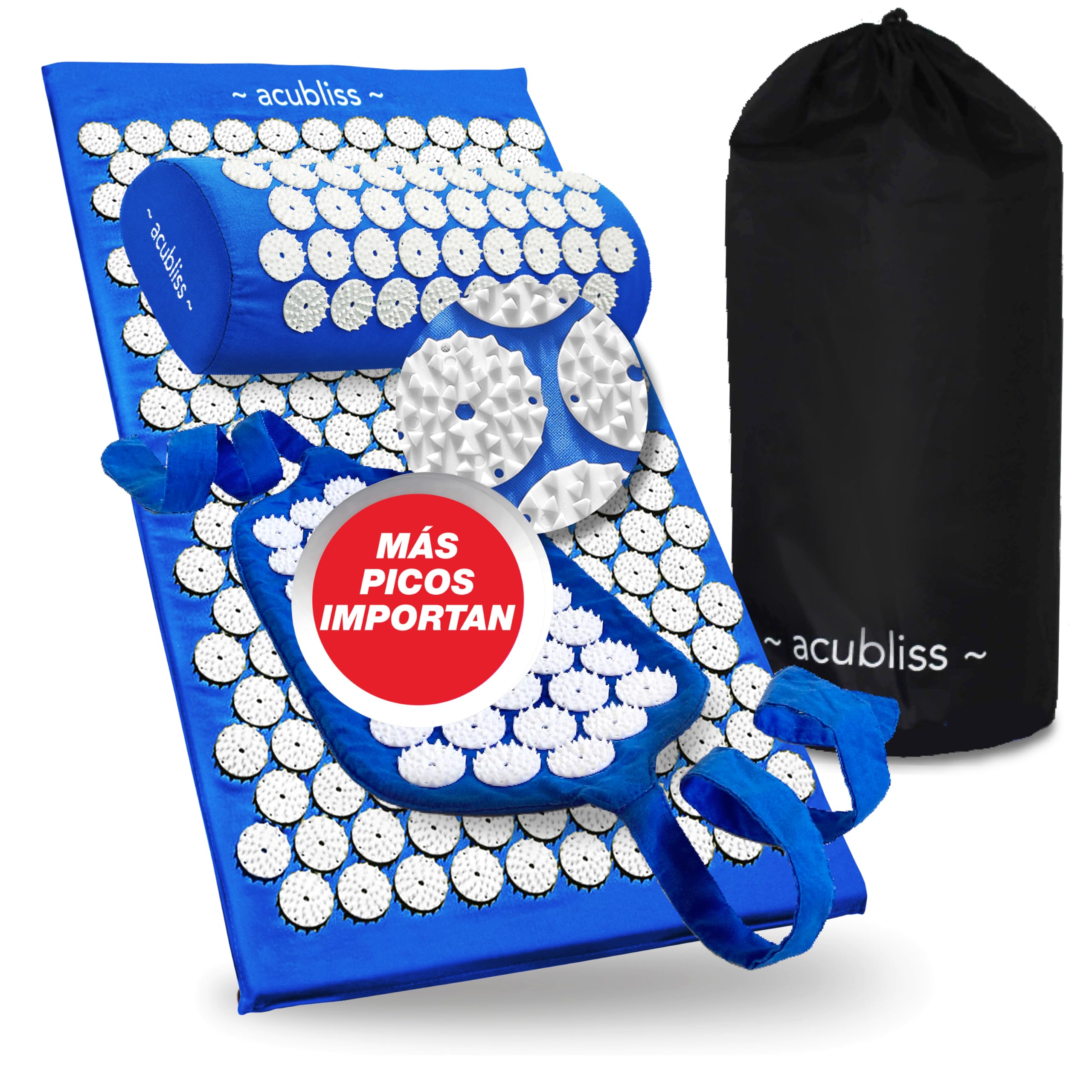 Acubliss 3 Set-Acupressure Mat, One Pillow and a Strap for Pain Treatment and Relaxation and Attention, Blue, 2 lbs