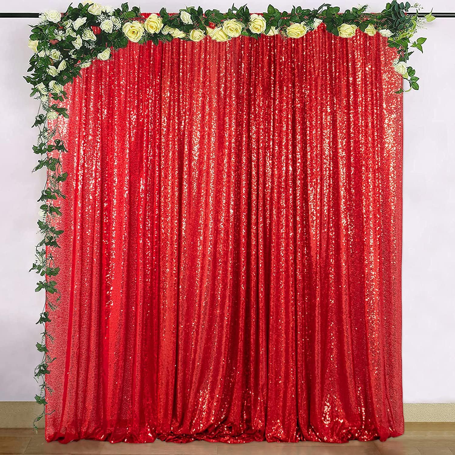 Rideau de fond à paillettes de 3 mm pour fête (rose rouge, 120 x 240 cm)