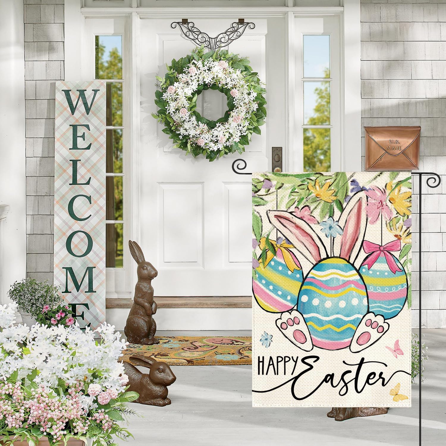 AVOIN colorlife Happy Easter Garden Flag 12x18 Inch Double Sided Outside, Easter Eggs Bunny Holiday Yard Outdoor Flag - Image 4