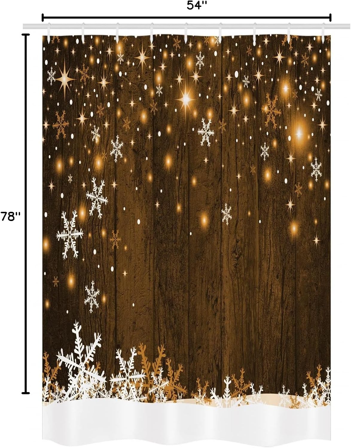 Ambesonne Christmas Stall Shower Curtain, Rustic Wooden Backdrop Snowflakes and Warm Traditional Celebration Print, Fabric Bathroom Decor Set with Hooks, 54" W x 78" L, Brown White