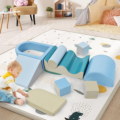 Miniatura 7 de Virubi 8 piezas de juguetes suaves de escalada para niños pequeños, juego de actividades de escalada y gateo de espuma para niños pequeños de 1 a 3