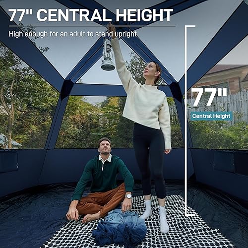 Miniatura 4 de EVER ADVANCED Tienda de campaña opaca para 6 personas, tienda de campaña instantánea para familia con vestíbulo y grandes ventanas de malla, fácil