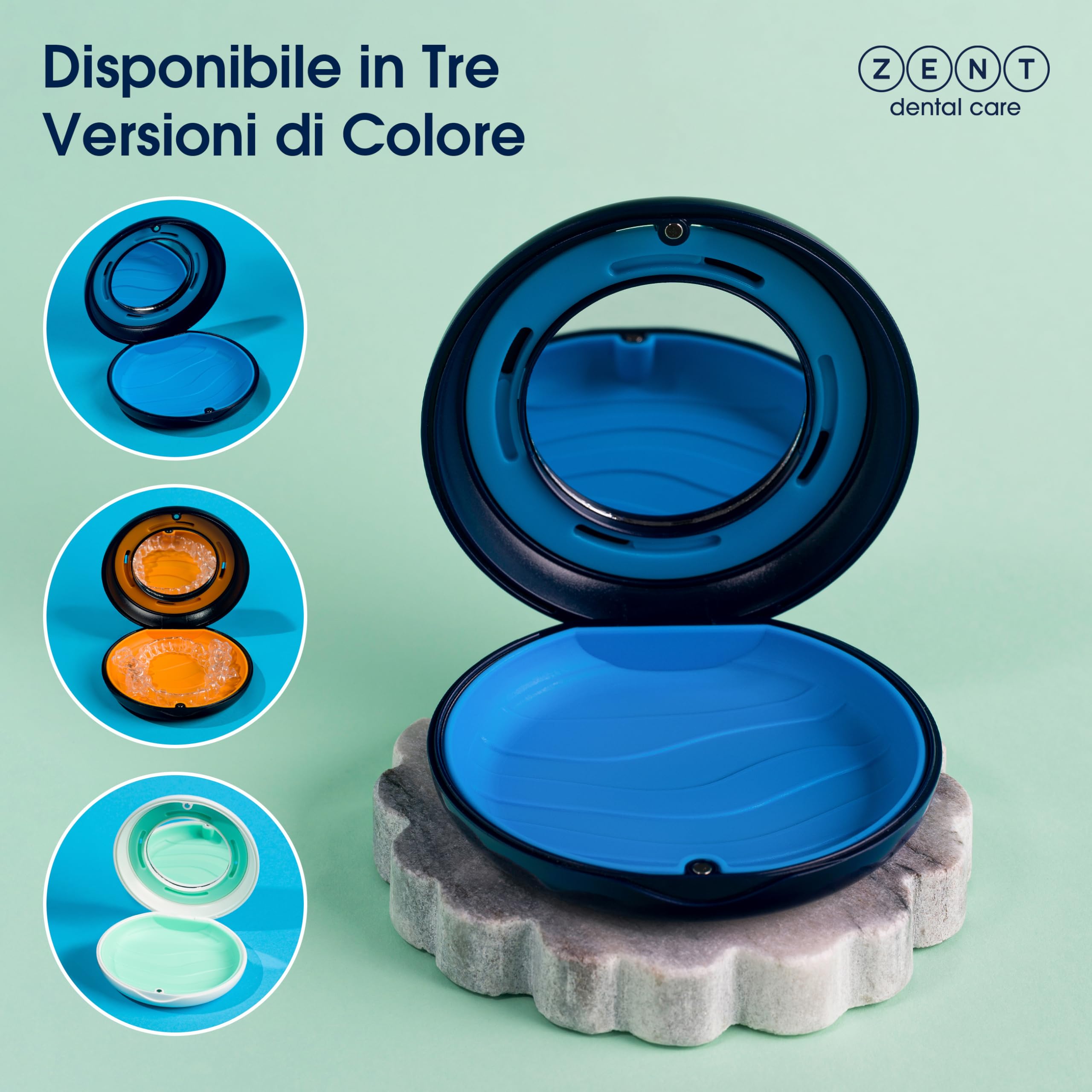 ZENT Custodia per Apparecchio Dentale, Dentiera, Porta Bite Dentale, Scatola per parentesi graffe, Porta Allineatore e Bite, Scatola Ortodontiche, Per Protesi Dentale, Con ventilazione e specchio, Blu