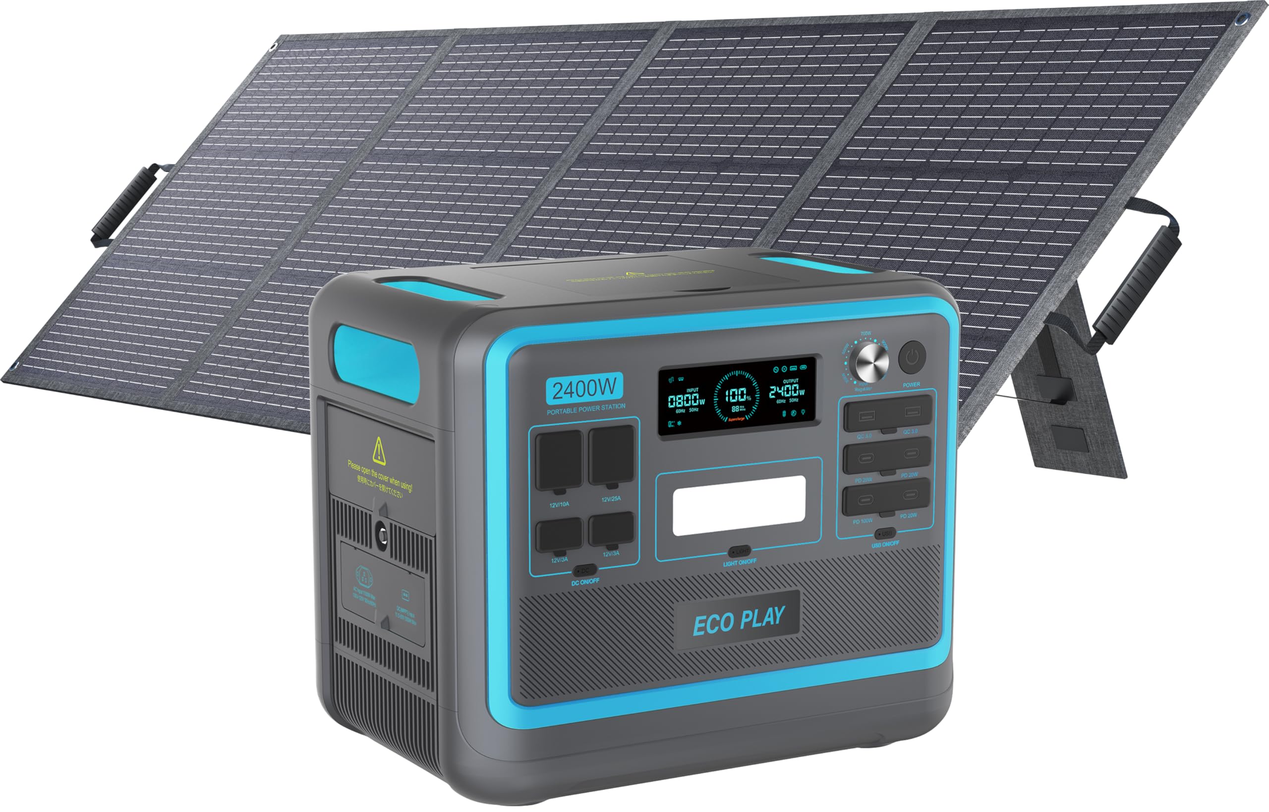Eco Play Power Station with 400W Solar Panel Included, 2400W Solar