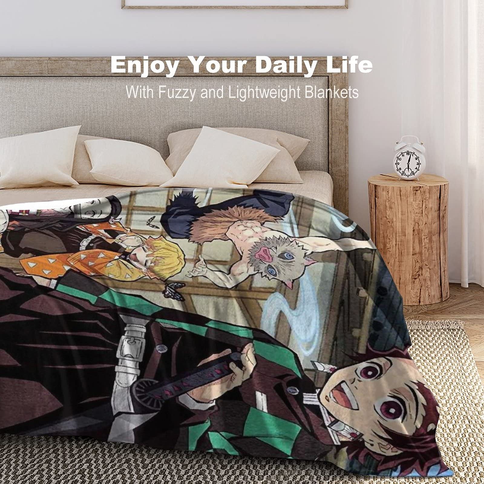 Demon Slayer Coperta Tanjiro Anime Meme Coperta in morbido pile, regalo di compleanno per adolescenti ragazzi ragazze decorazione camera 150 x 150 cm