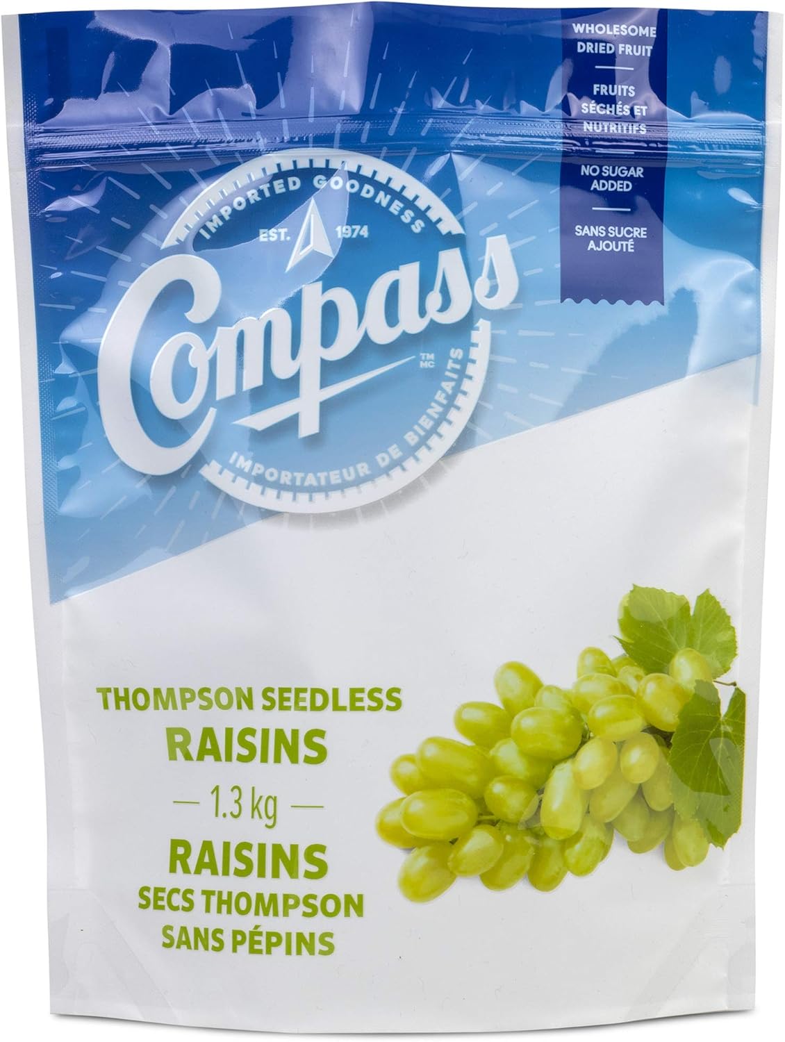 Compass Seedless Thompson Raisins, Kosher Certified, 1,300 Grams