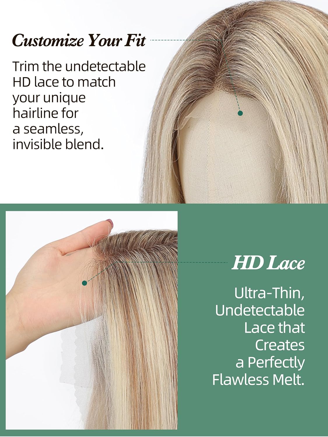 13 * 4 HD Glueless Human Hair Ombre Mixed Blonde Lace Front Wigs for White Women Straight Wig Pre Plucked 180% Density Transparent (16inch)