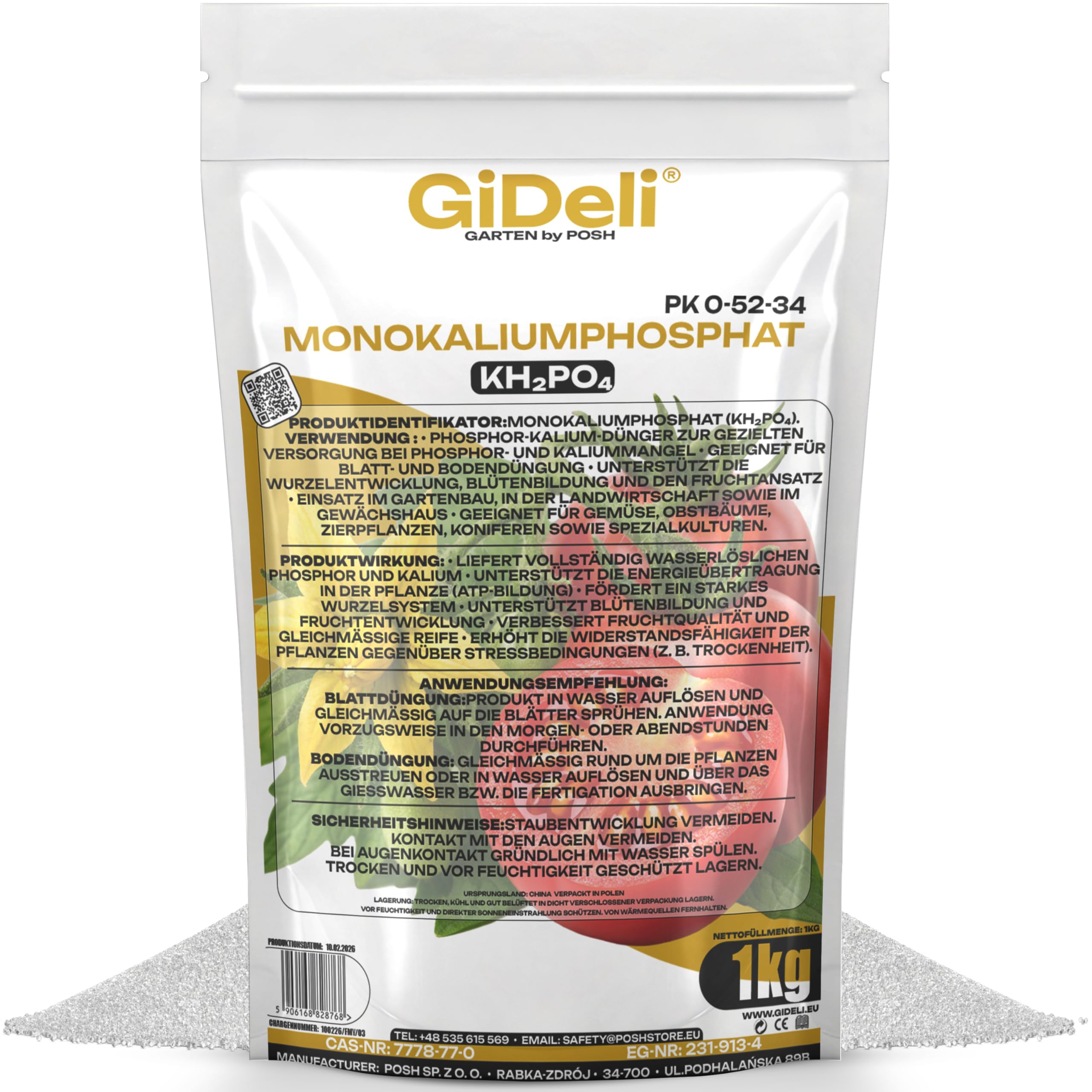 GiDeli Fosforan monopotasowy 1kg – nawóz fosforowy o szerokim spektrum zastosowania, nawóz potasowy, który poprawia smak owoców i warzyw