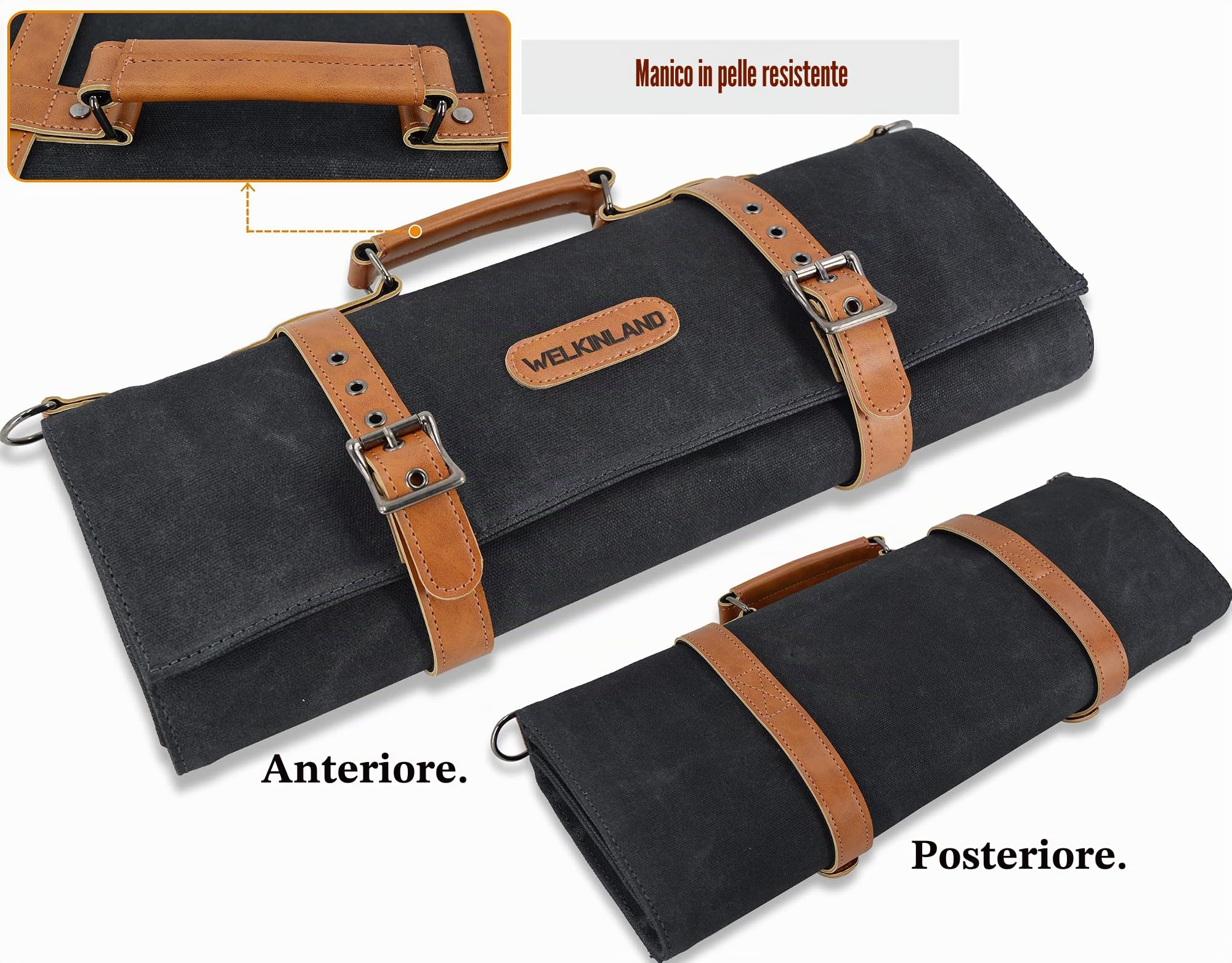 Rotolo di coltelli a 14 tasche, rotolo di coltelli in pelle, tela per coltelli, porta coltelli, borsa per coltelli, borsa da chef, borsa per coltelli da chef, rotolo per coltelli da chef, borsa per