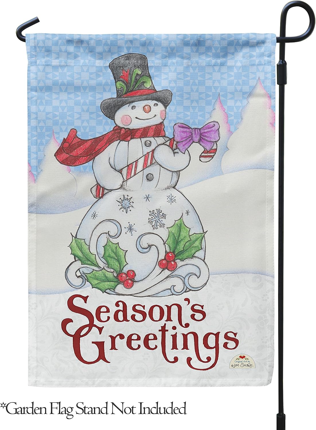 Flagology, Jim Shore Season's Greetings Snowman – Garden Flag 12" x 18", Outdoor Flag, Exclusive Premium Fabric, Christmas