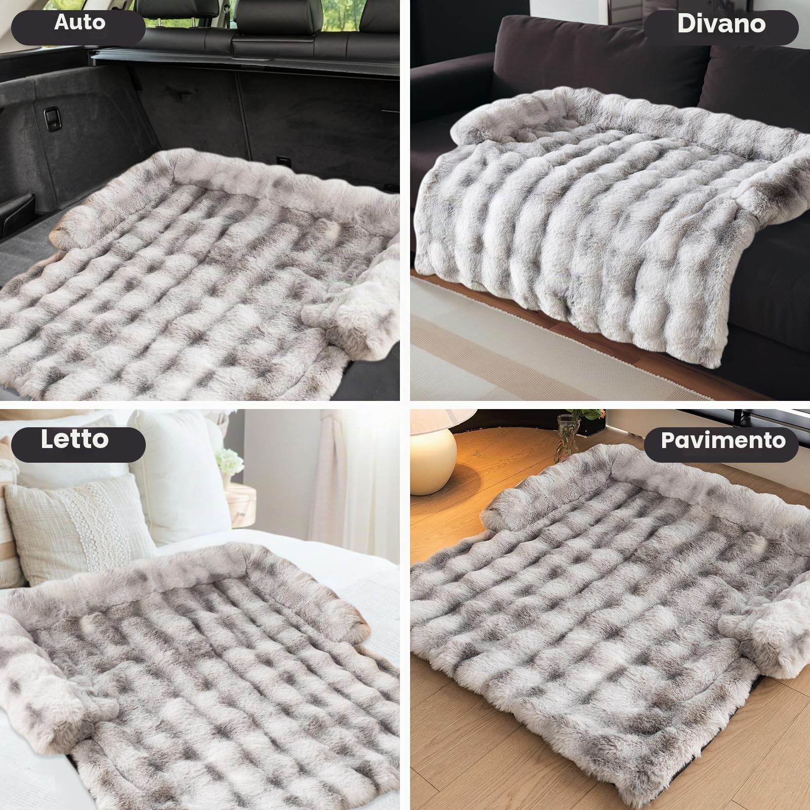 OKYUK Cuccia per cani, super comoda, per divano, lavabile a mano, antiscivolo, adatta per cani (grigio Shaggy, lunghezza 75 x larghezza 75 x altezza 13 cm)