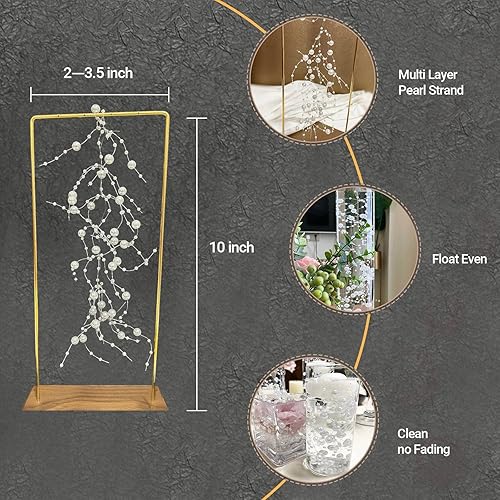 Miniatura 4 de Cadena de perlas para velas flotantes, 12 juegos de relleno de jarrón de perlas para centros de mesa de boda (blanco)