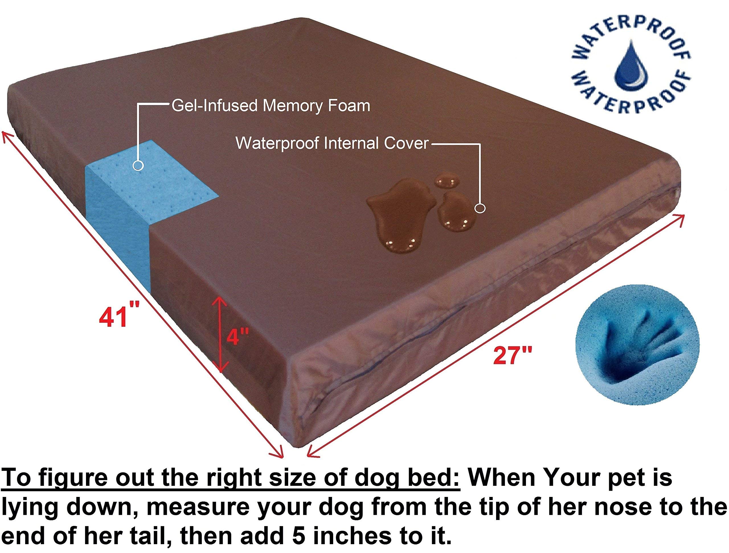 Dogbed4less Cama ortopédica de espuma viscoelástica para perro con funda de gamuza caqui, forro impermeable y funda de cama extra para mascotas, se adapta a cajas grandes de 42 x 28 pulgadas
