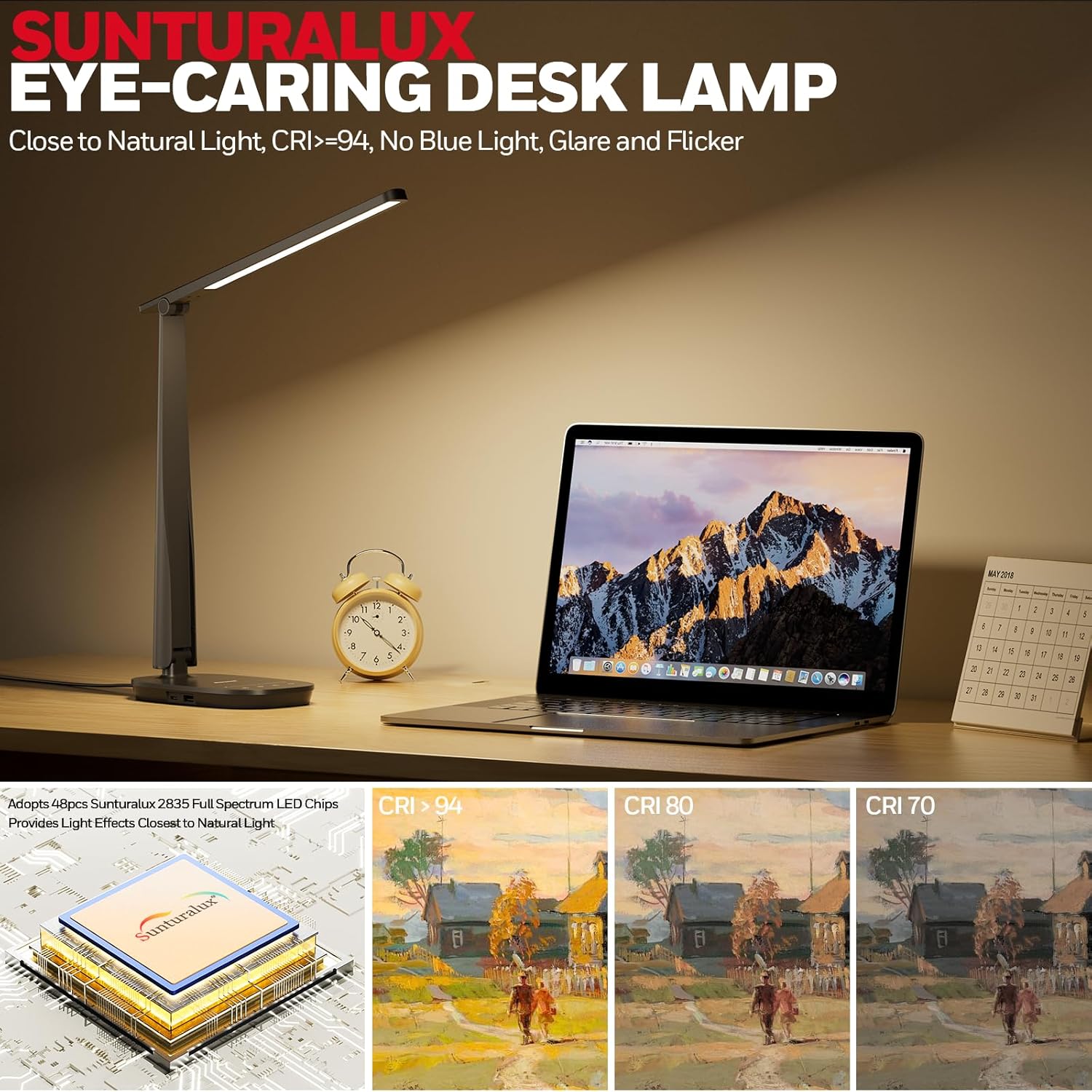 Honeywell LED Desk Lamp for Home Office, Dimmable Desk Light with USB A+C Dual Charging Desk Lamp for Home Office, H6 Sunturalux™ Eye-Caring Led Desk Light
