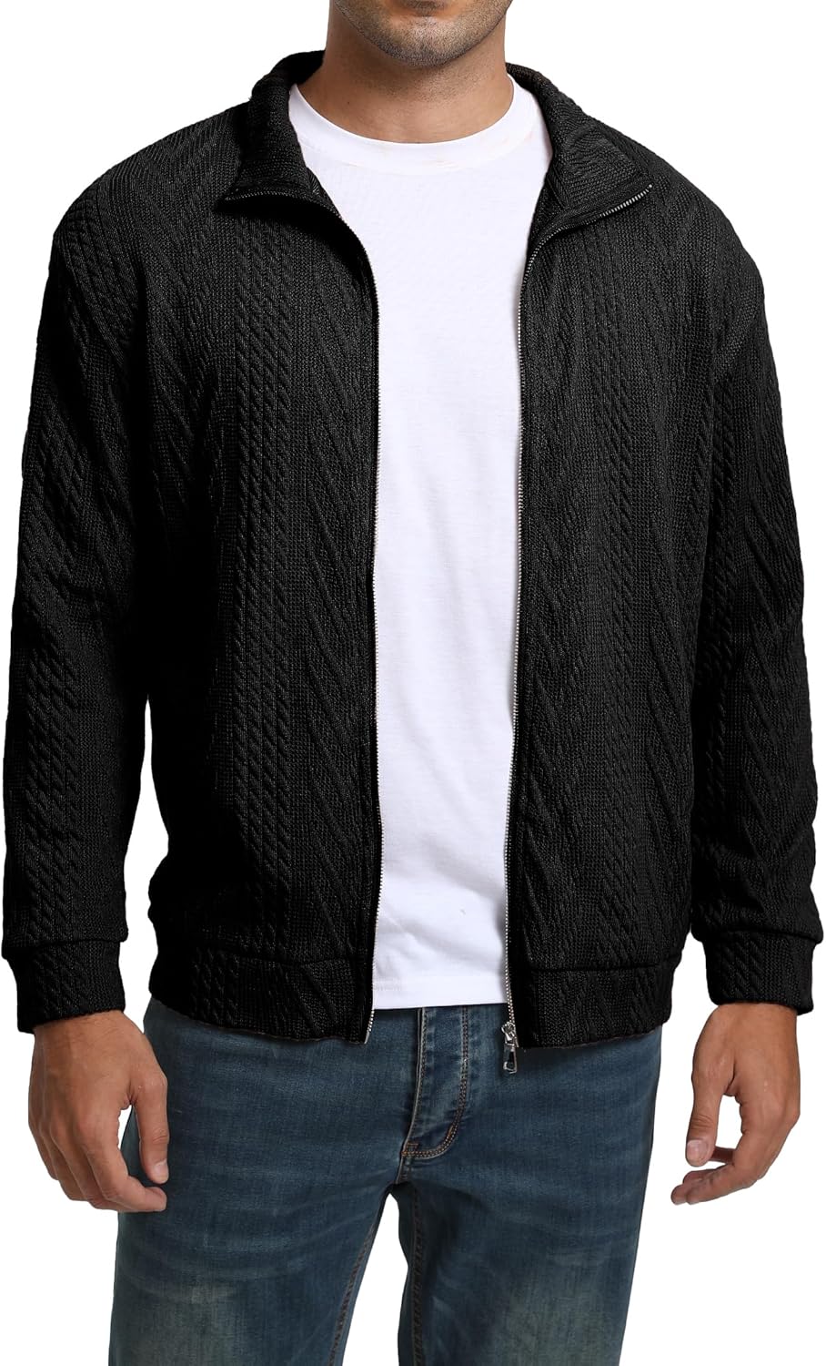 Men’s Full Zip Up Cardigan Outerwear Casual Shawl Collar Open Front Cardigan Sweaters with Pockets