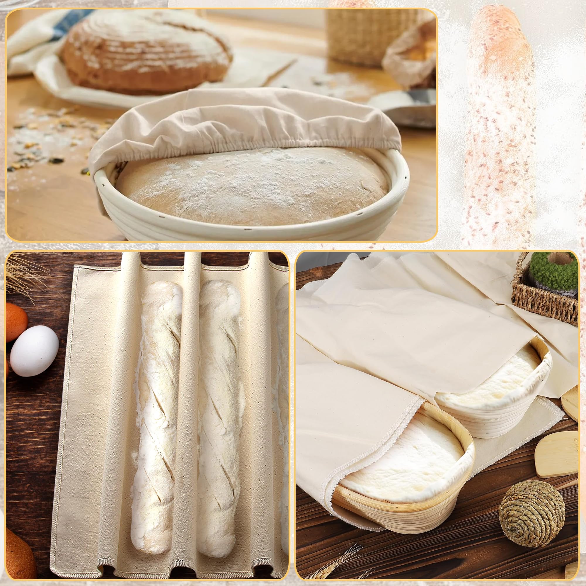 4 panni di lino per pane, 100% panno per impasto in lino naturale, 75 x 45 cm, panno da forno, pasta di alta qualità, accessori per pasta, baguette e cottura