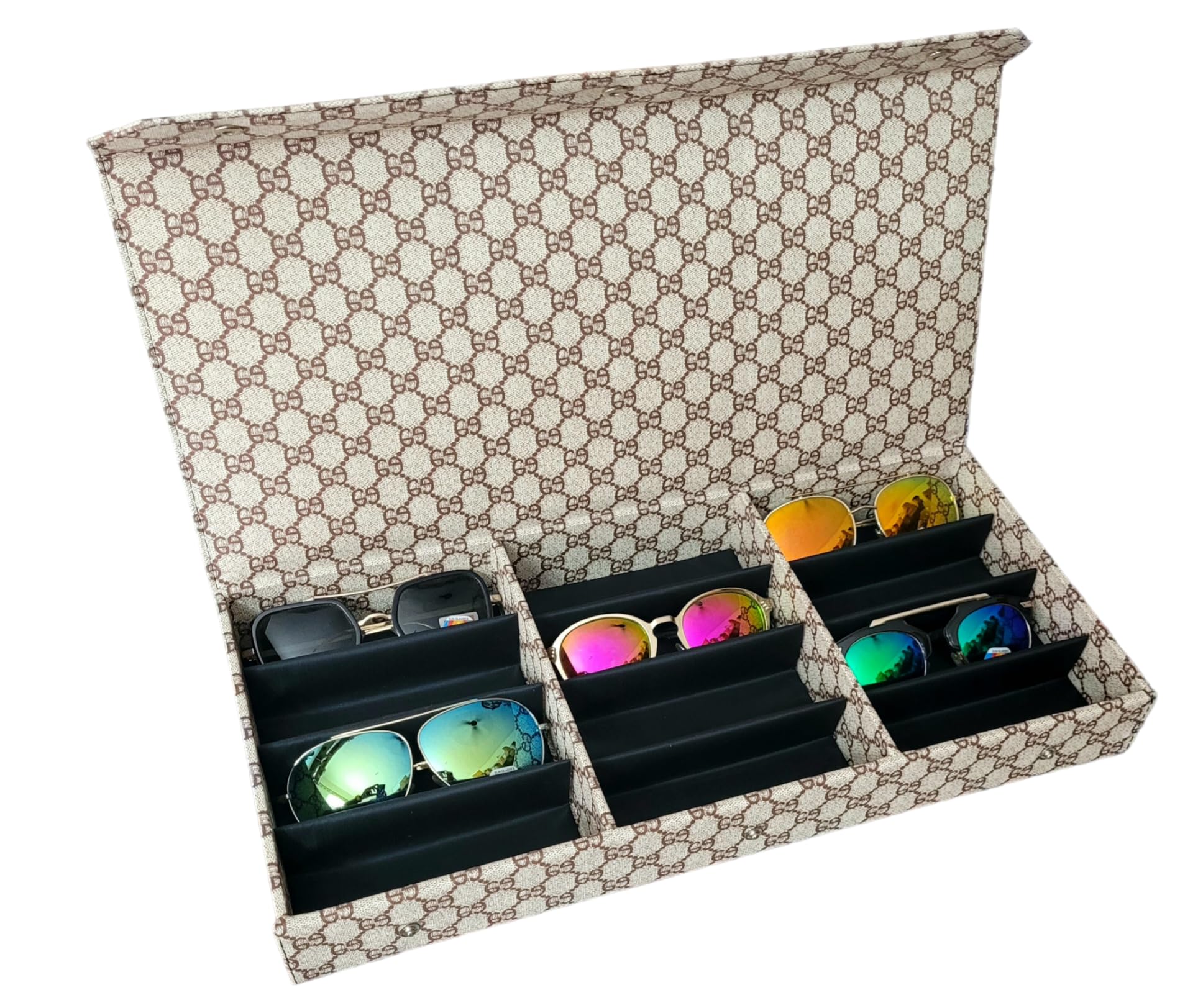 Sunglass,Goggles and Eyewear storage Box case cover organizer compartment with 12pcs storage capacity in white & Black color (make in india)-image-14
