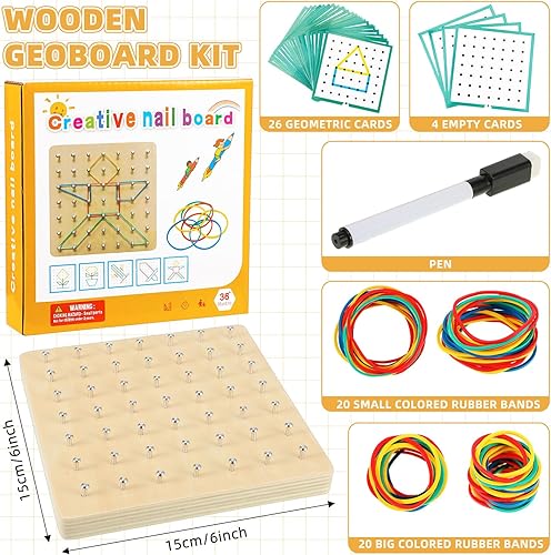 Miniatura 2 de Jenaai Juego de 6 geoboard de madera con bandas de goma, juguetes Montessori gráficos para niños de más de 3 años de edad, material manipulativo,