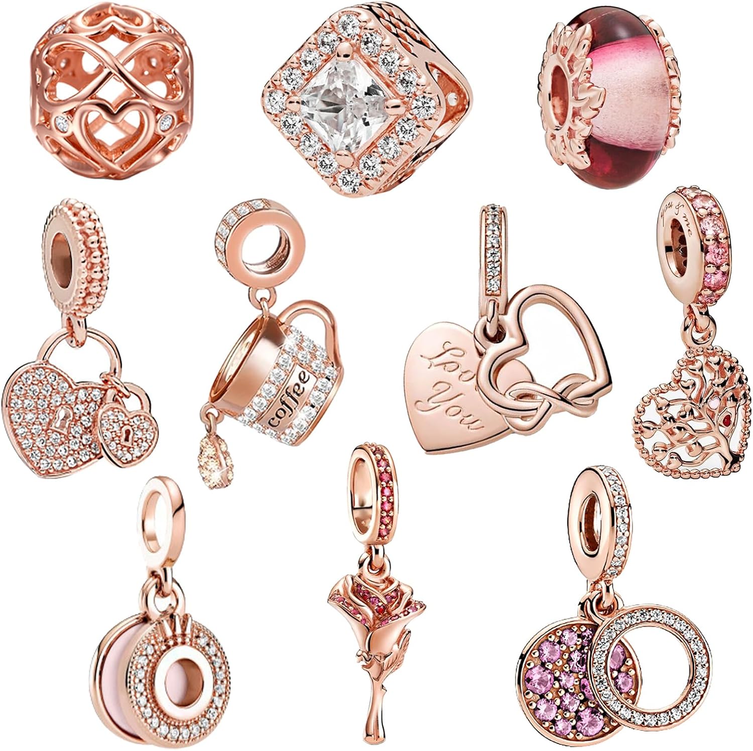 10 Pack Charms Sets 925 Sterling Silver fits Bracelets and Necklace Pendant Bead Charms Jewelry Gift for Women Family Friends Style 10