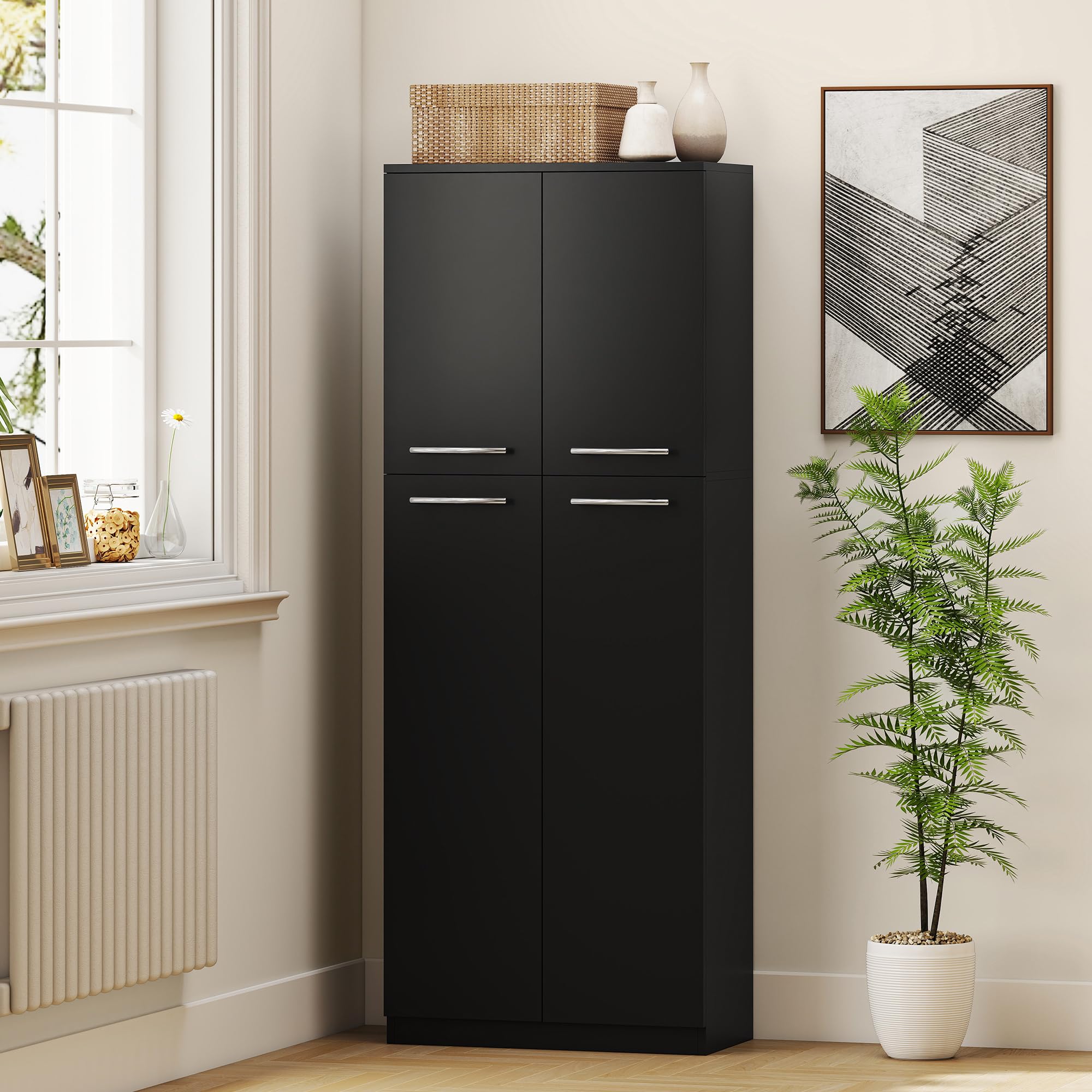 HOMCOM Credenza Cucina, Mobile Dispensa con 2 Armadietti, Mobile Cucina con Ripiani Regolabili in MDF, per Sala da Pranzo, Soggiorno, Salotto, 59x31x155 cm, Nero