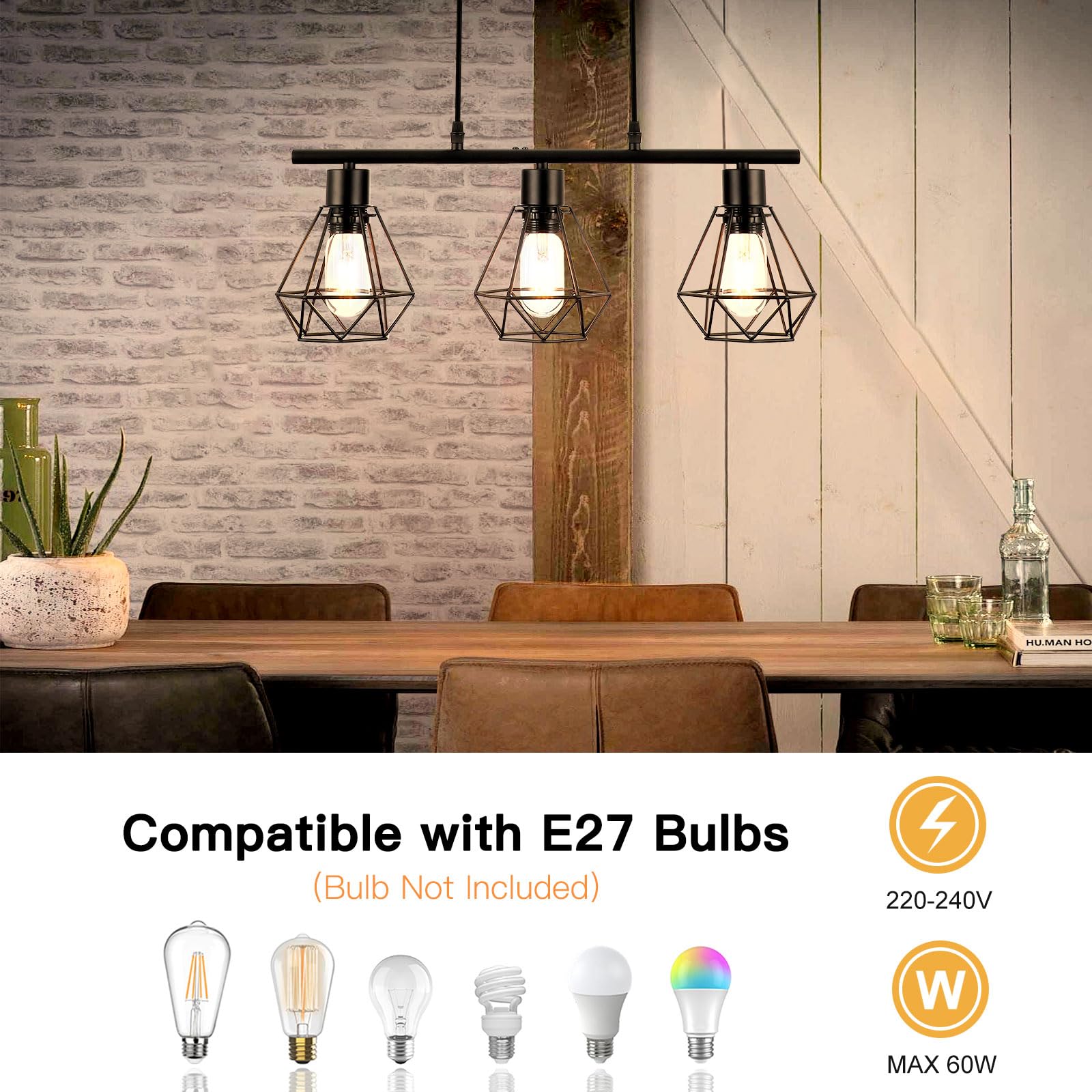 Pendelleuchte Esstisch 3 Flammig, Esszimmerlampe Schwarz Metall Hängelampe E27 Esstischlampe Hängeleuchte Höhenverstellbar, Industrie Vintage Esszimmer Esstisch Lampe Hängend Küche