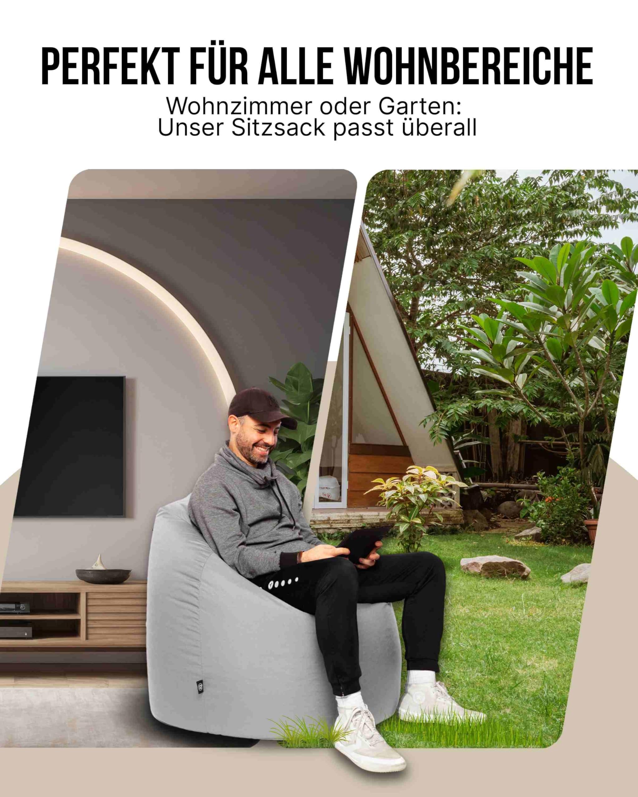 PATCH HOME Sitzsack Tropfenform – Beanbag - Mit Styropor-Füllung, Wasserabweisend, für Indoor & Outdoor, für Kinder und Erwachsene (Grau, Jumbo)
