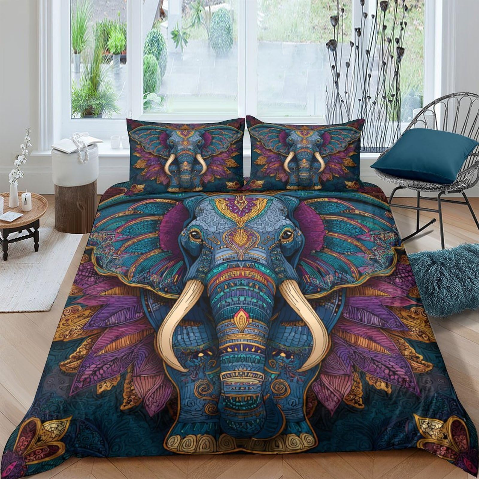 Ctjqhvkz Style-6 3D Printed Elephant Mandala Fitted Sheet Microfiber Soft Decorative Boho Animal Bed Cover For Bedroom Guest Room Dorm Single（135X200cm）