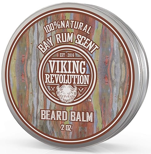 Viking Revolution Bálsamo para barba de ron de bahía, mantequilla de barba con aceite de argán y aceite de jojoba, suavizante, hidratante y cera