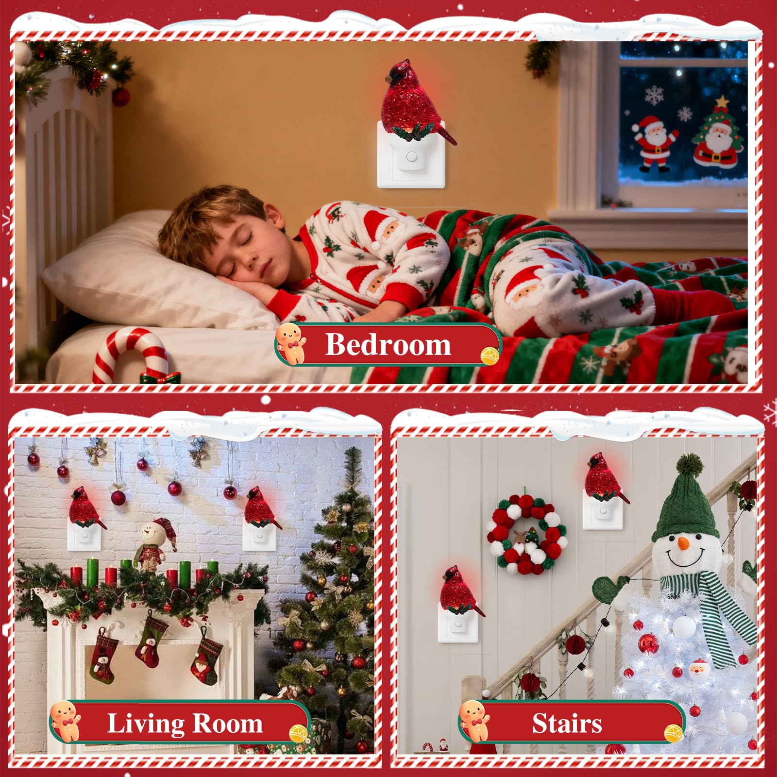 Weihnachtskardinal-Nachtlicht zum Einstecken in die Wand, Glitzer-Wasser-Nachtlicht mit USB/Steckdosen-Optionen, Weihnachtsdekorations-Nachtlicht für Schlafzimmer, Küche, Kinderzimmer, Flur
