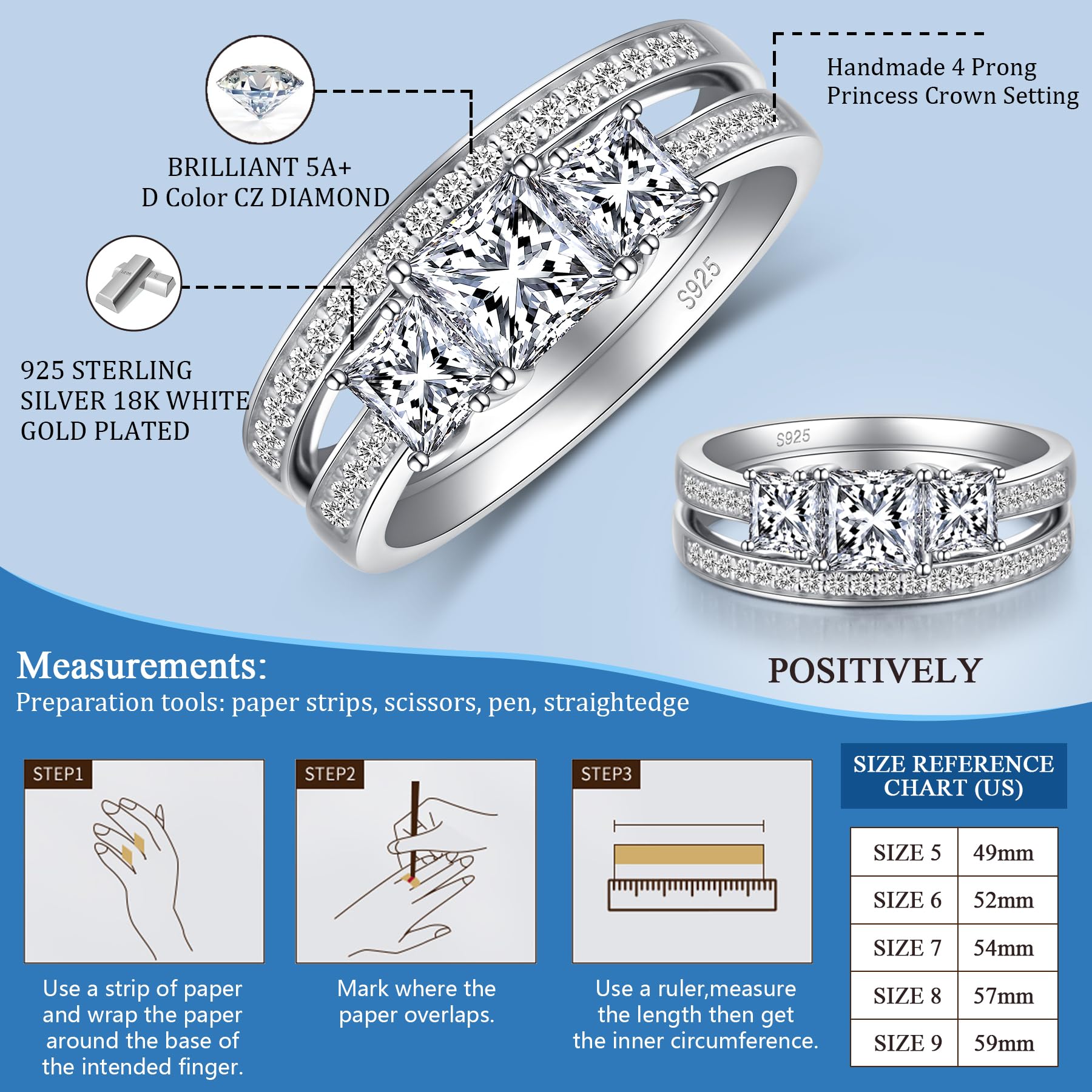 jiamiaoi Anillo de mujer chapado en oro blanco de 18 quilates, Anillo mujer plata de ley 925, anillos de compromiso de pareja