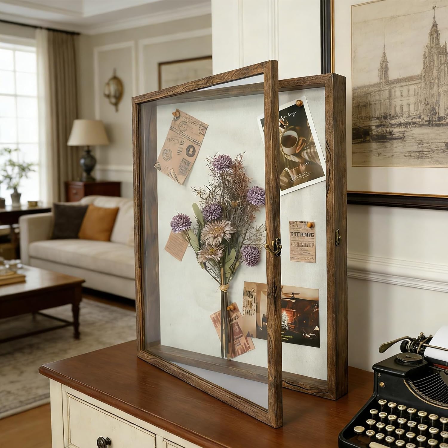 16x20 Shadow Box Frame with Front Open Design – Linen-Lined Interior, Secure Hinge Closure, Tabletop or Wall Mount Display Case for Photos, Keepsakes, Gifts for Parents