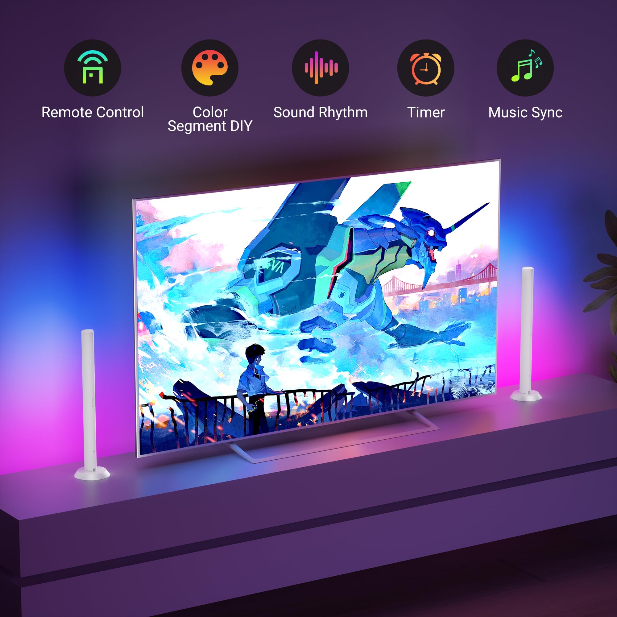 TJOY - Barras de luz LED inteligentes, retroiluminación de TV RGB con sincronización de música, barra de luz LED Bluetooth para computadora, luces de juego con modos de escena, iluminación ambiental