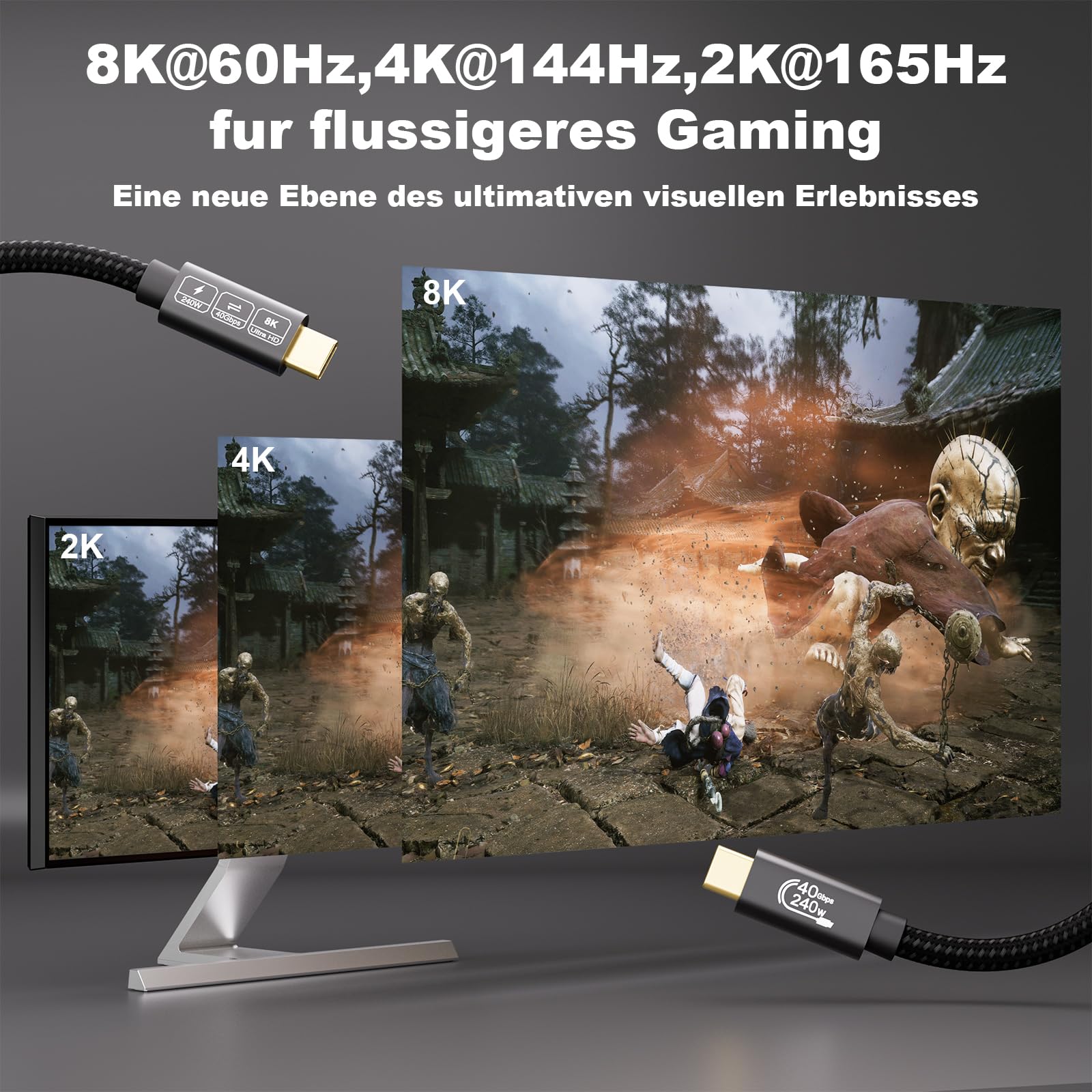 USB4 Kabel mit Thunderbolt 4 Kabel 3m,40Gbps Datenkabel,Schnellladung 240W 48V/5A,8K@60Hz 4K@144Hz Thunderbolt 3 Kable für iPhone16,iPhone15,MacBook,Monitor, Galaxy S24,iPad,Switch,VR,eGPU