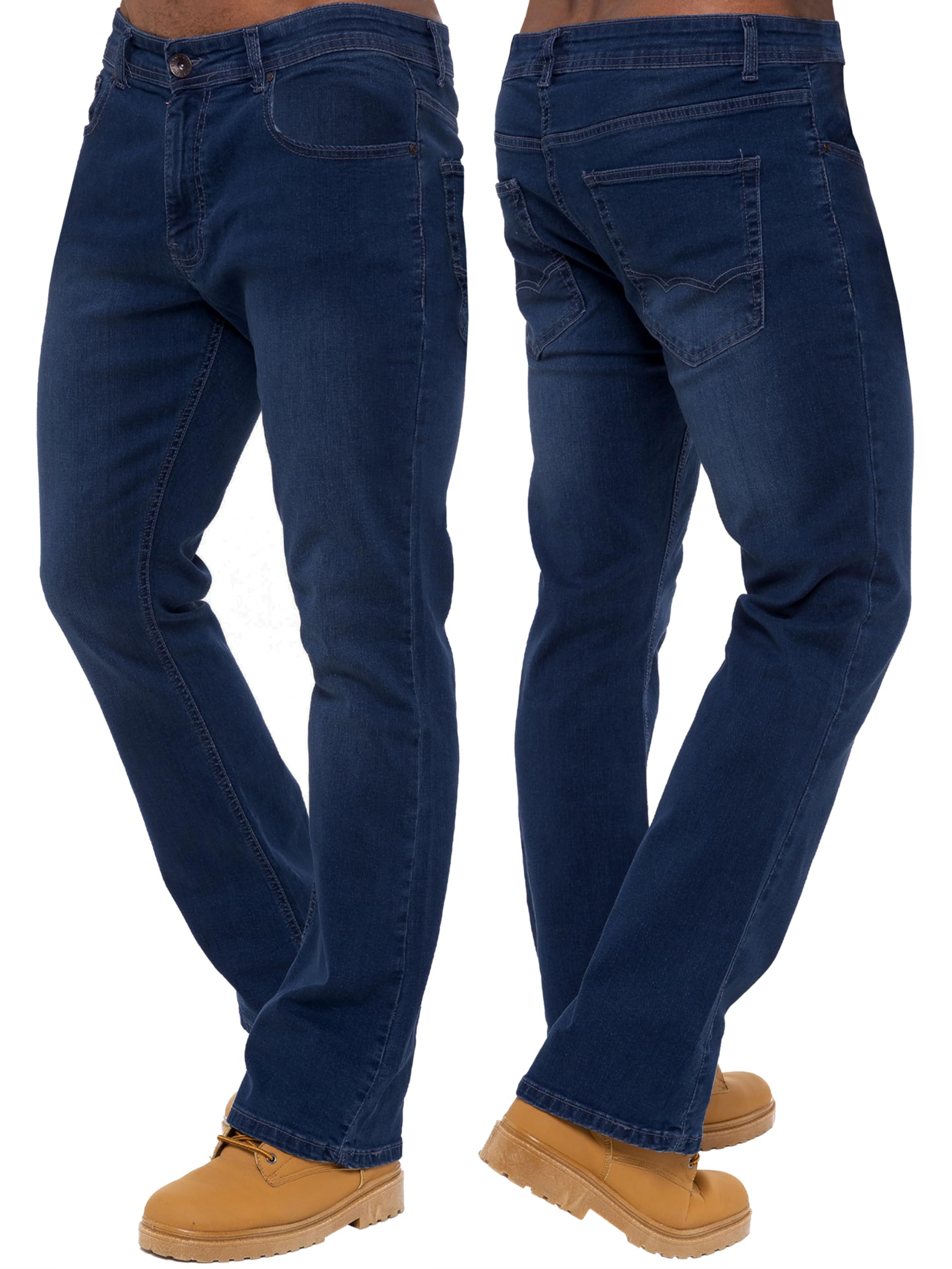 989Zé Enzo Men's Mid Blue Stretch Bootcut Jeans Casual Classic Retro Denim Wide Leg Flared Pants Trousers Ez401 38W / 34L