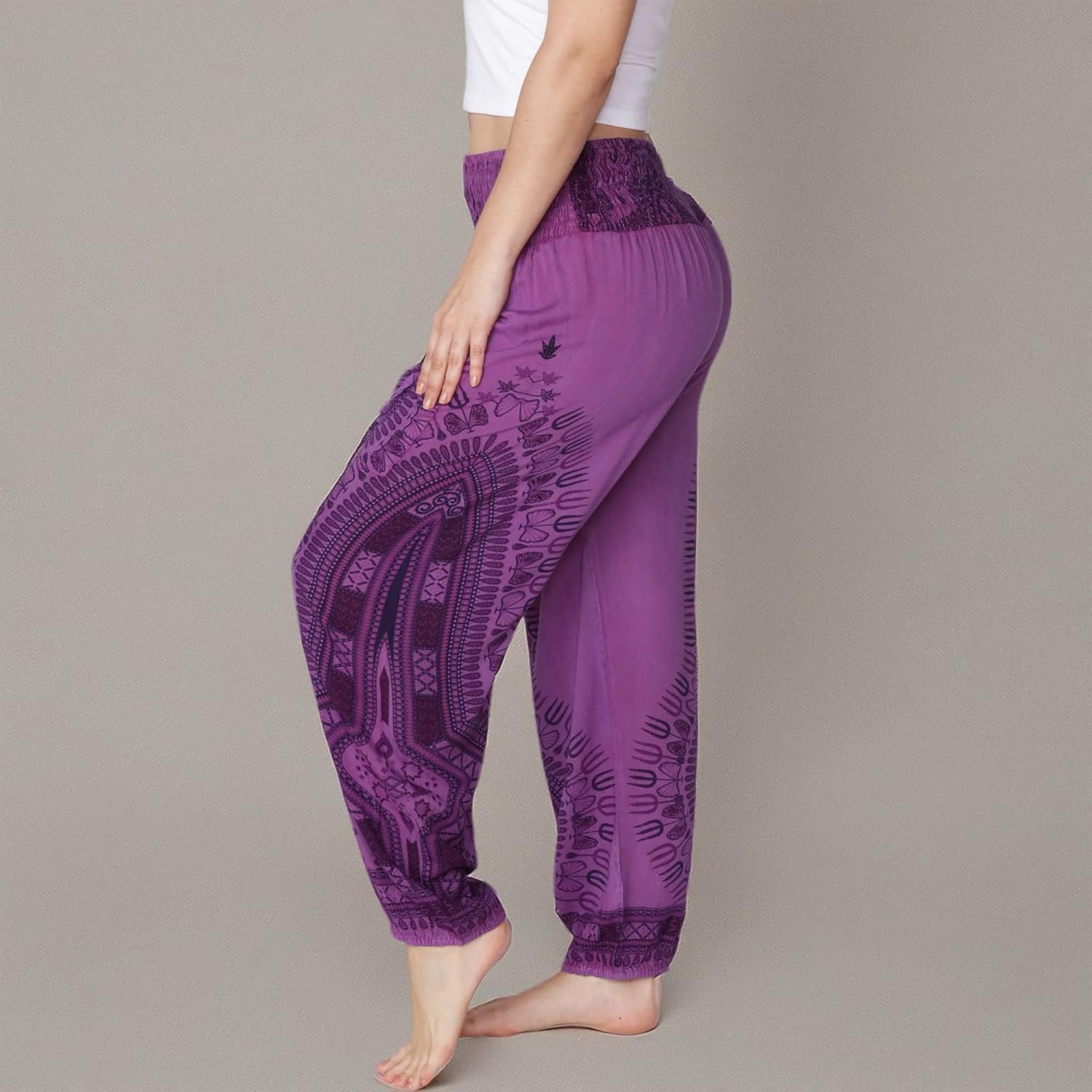 INGEAR Smocked Boho Harem Pants for Women - Hippie Bohemian Casual Gypsy Print, Ideal Yoga Pant - Baggy Harem Pants
