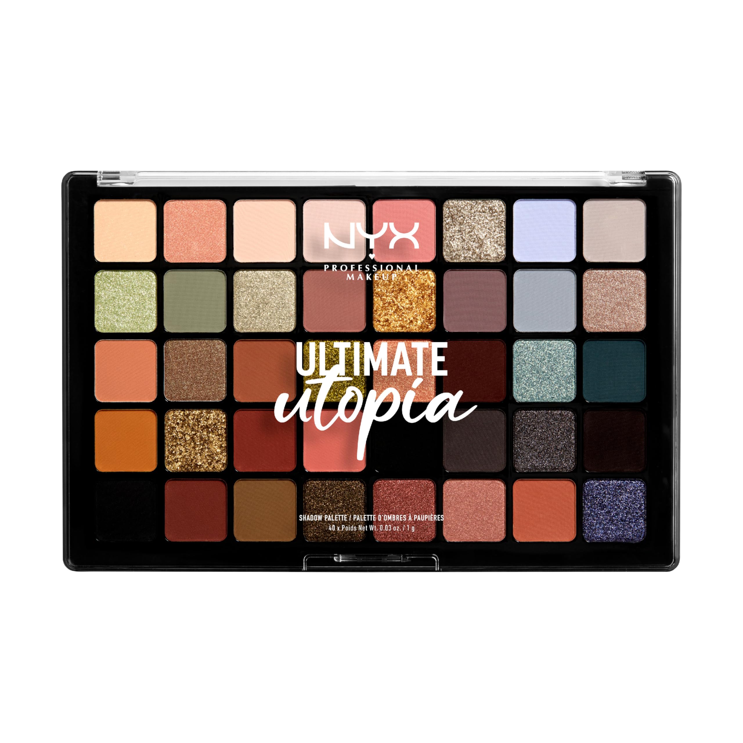 NYX Professional Makeup, Palette Ombretti Ultimate, Pigmenti pressati, 40 tonalità, Effetto opaco, satinato, metallico, Tonalità: Ultimate Utopia