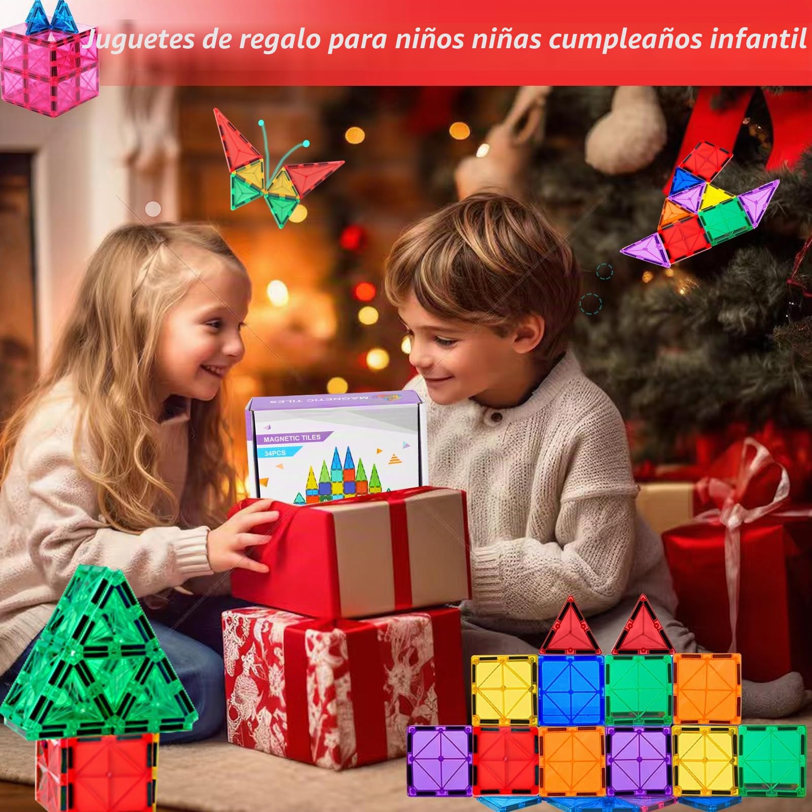 Bloques Magnéticos de Construcción 34 Piezas Bloques Construccion Niños Juguetes Educativos construcciones magneticas niños Regalos Juguetes Niños Niñas de 3 4 5 6 7 8 Años Infantil Cumpleaños