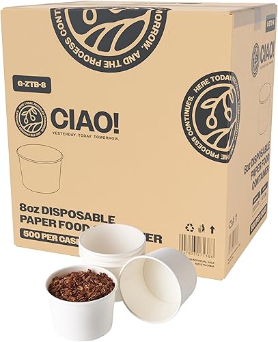 Miniatura 10 de Contenedor de comida de papel blanco desechable de 12 oz, 4.528 in de diámetro, tapas se venden por separado (500caja)