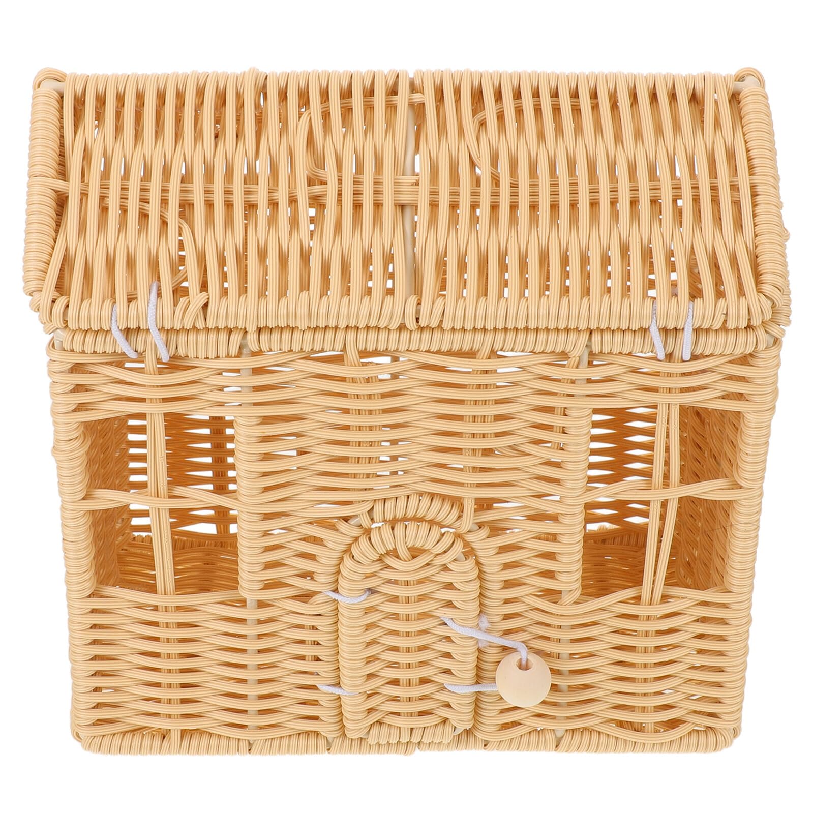 Cesto Natalizio Realizzato a Mano a Forma di Casa con Manico Contenitore in Finto Rattan Beige per Dolci Snack e Regali per Decorazioni e Feste di Natale