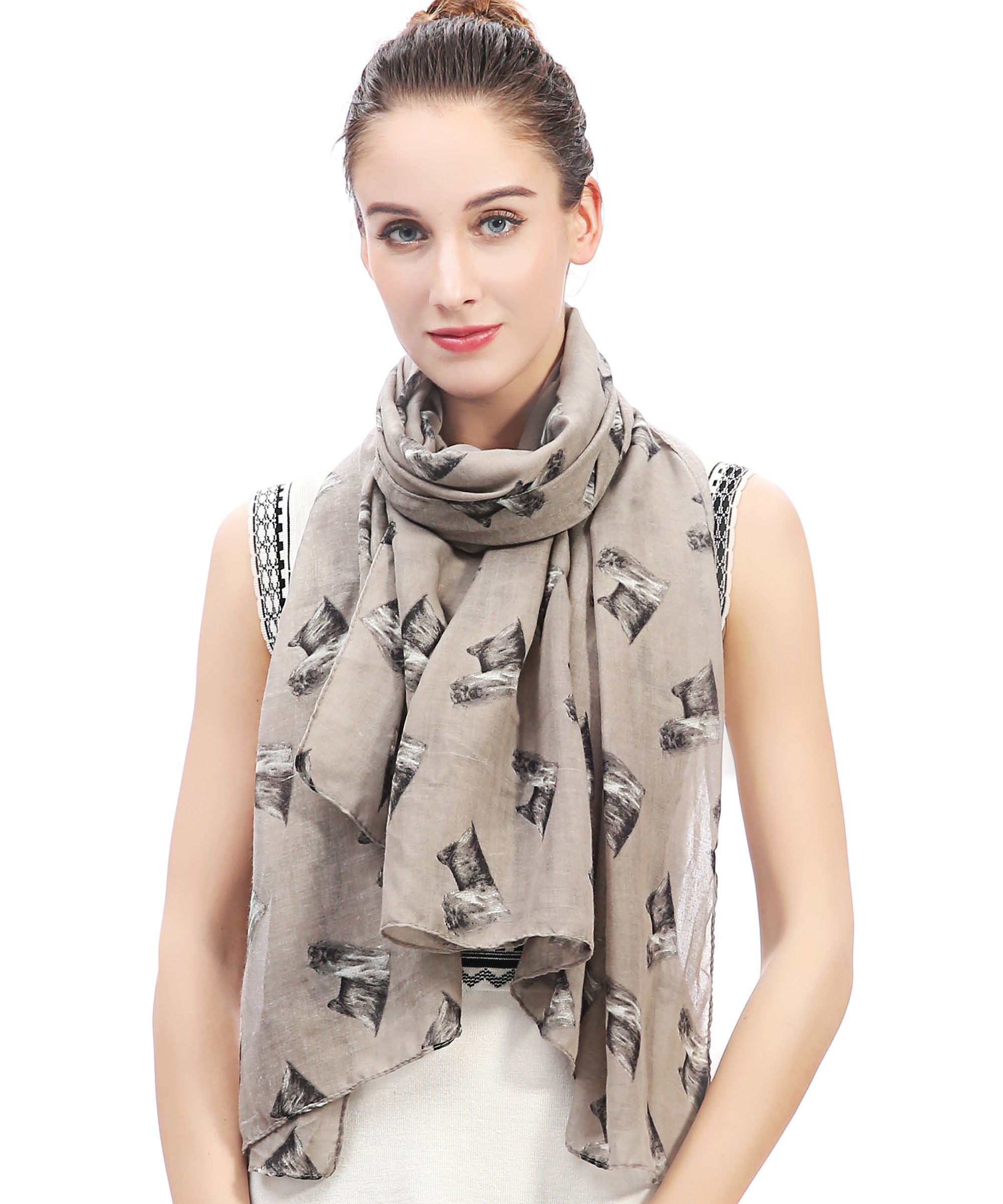 Lina & Lily Yorkshire Terrier Yorkie Dog Print Women's Scarf (Khaki)(Size: 180 X 90 cm)
