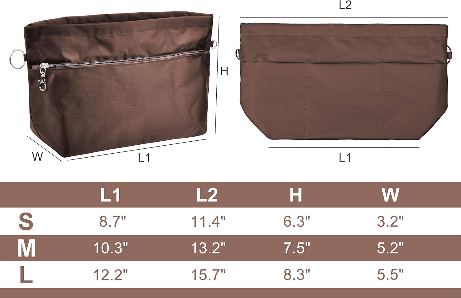 Vercord Handbag Purse Tote Pocketbook Organizer Insert Zipper Closure 11 Pockets 3 Sizes Many Colors - Image 2