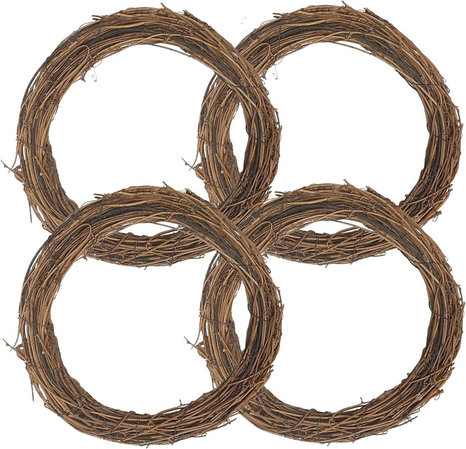 TUAKIMCE 4PCS 30cm Natural Grapevine Wreath - Round Garland Rattan Branch Garland, Christmas Garland Halloween Rattan Garland DIY Crafts Garden Home Party