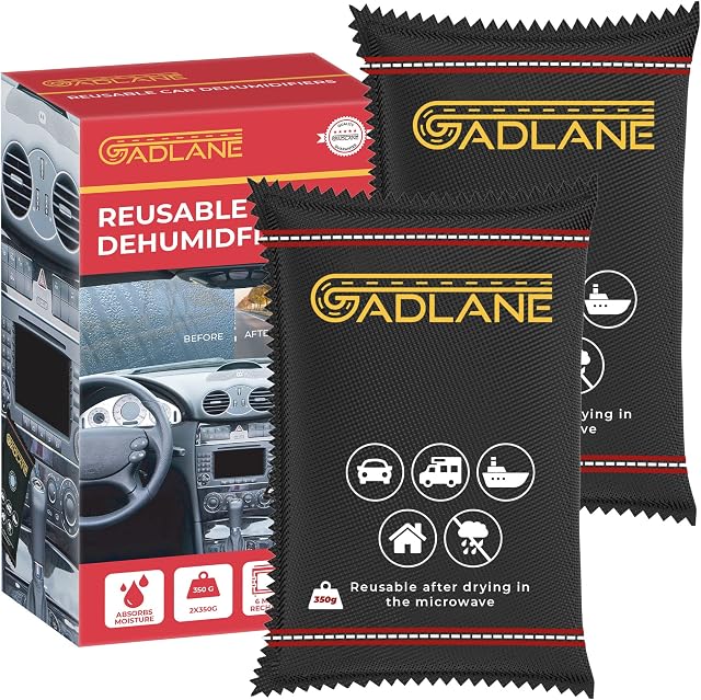 GADLANE Car Dehumidifier Bag Reusable - 2pcs Crystal-Clear Reusable Car Dehumidifier Bags Eliminates Foggy Damp Windscreen - Moisture Absorber for Car, Caravan, Van Silica Gel 350g Bags (Pack Of 2)