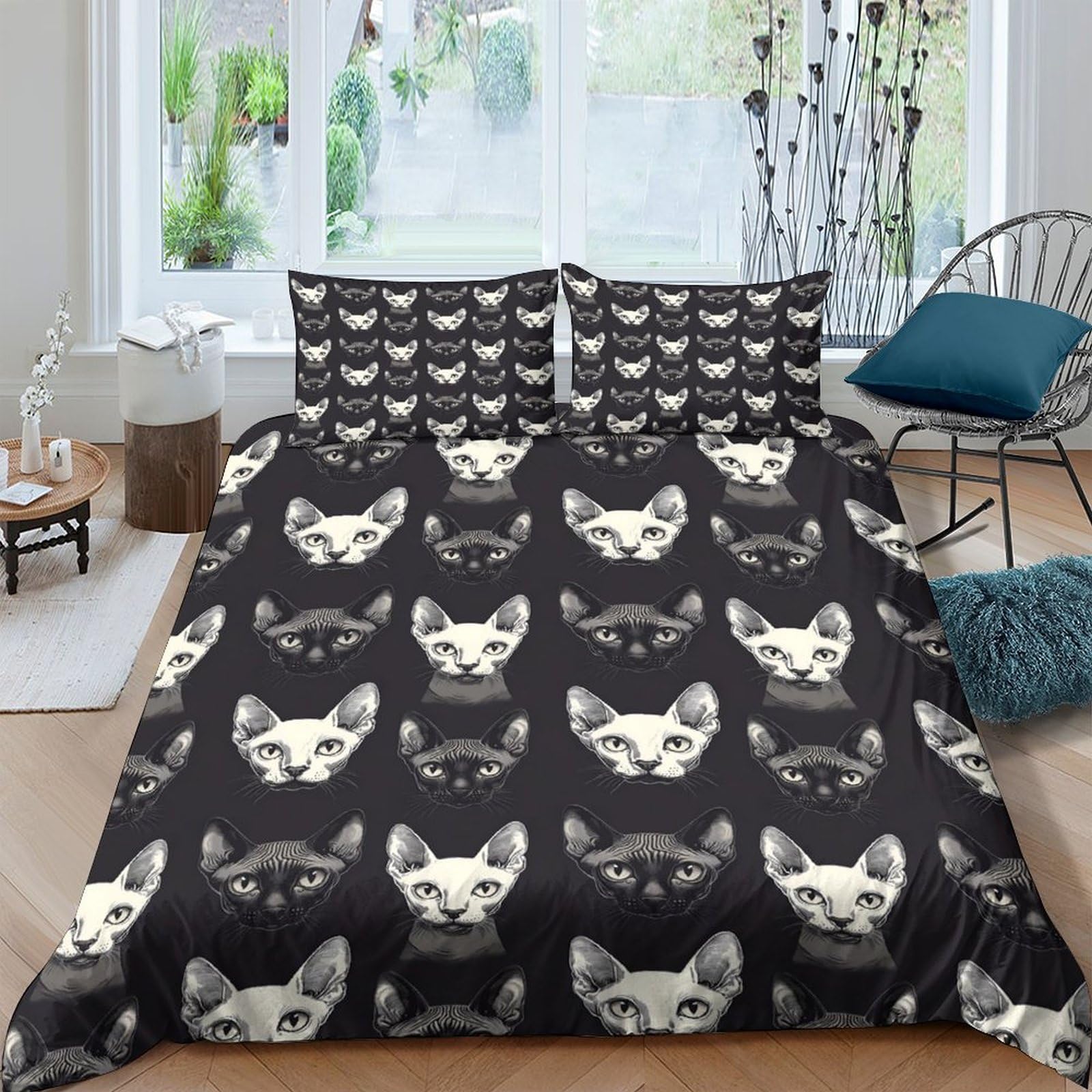 Parure de Lit Sphynx Hypoallergénique Housse de Couette Microfibre Entretien Facile