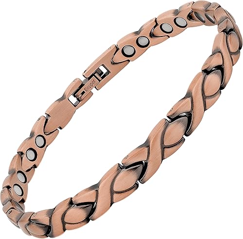 Miniatura 8 de MagnetRX Pulsera magnética de cobre puro para mujer, pulsera magnética de cobre ultra fuerte eficaz para mujer, longitud de pulsera ajustable con