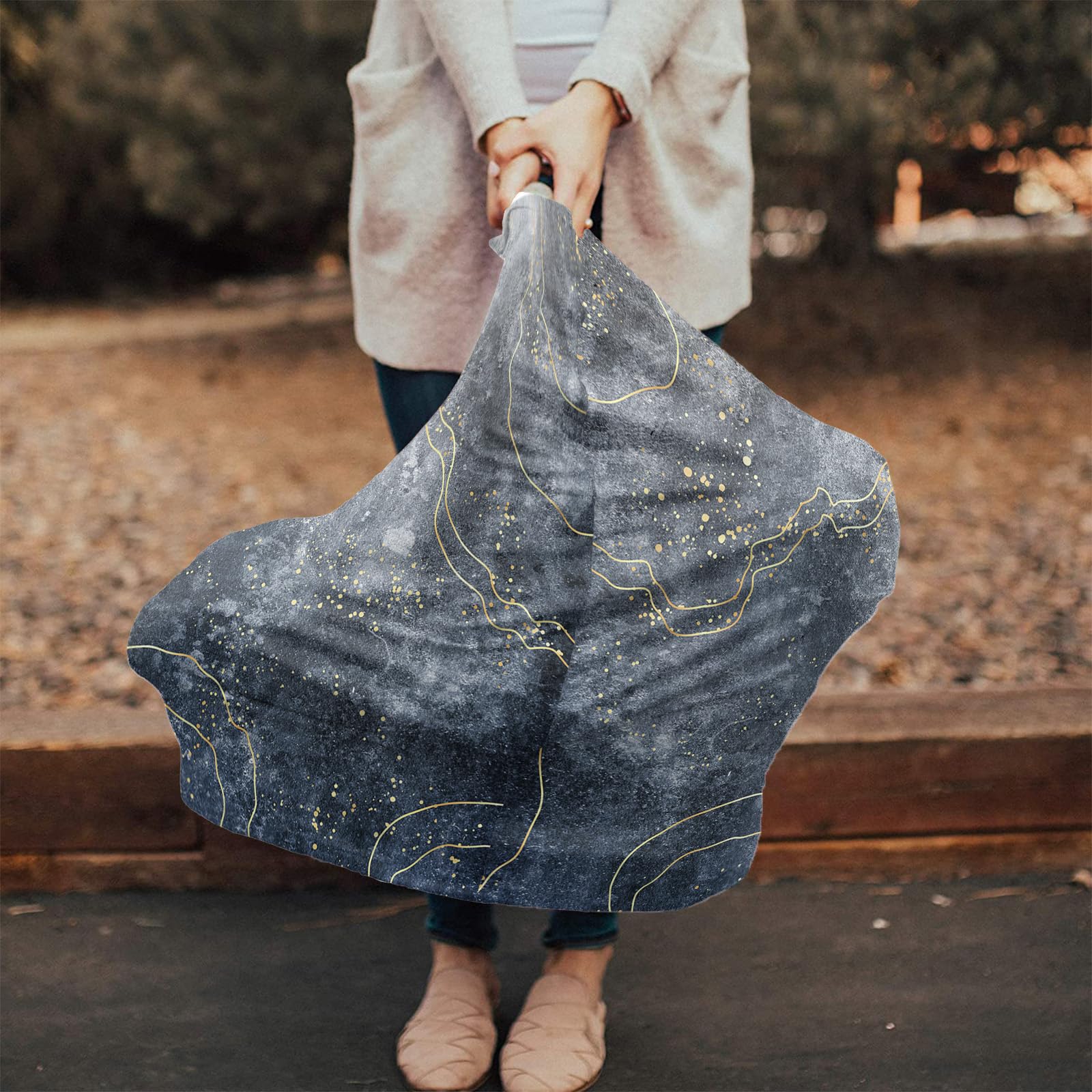 Nursing Cover for Breastfeeding Scarf, Gold Lines Dots Abstract Baby Car Covers Super Soft Multi Use for Canopy Shopping Cart Cover Blanket Stroller Cover